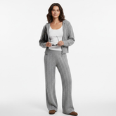 Winter Eco-Friendly 100% Polyester Solid Color Crocheted Set Loose Hoodie Full-Length Wide Leg Pants Casual Two Piece