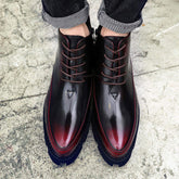 Pointed Toe Fashion Zip up Classic Dress Shoes Comfortable Red Color Lace up Men Casual PU Leather Boots