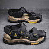 Genuine Leather Top Quality Toe-Cover Comfortable Band Strap Casual Slip on Summer Sandals Shoes for Men