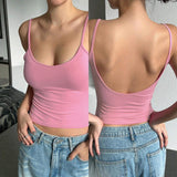 Low Back Thin Strap Camisole Women U Back Sleeveless Slim Basic Layering Tank Top