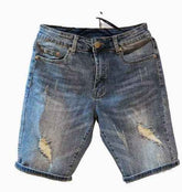 New Summer Men's Denim Shorts Old Washed Ripped Street Slim Casual Bottoms with Mid Waist Retro American Fashion Trend Shorts
