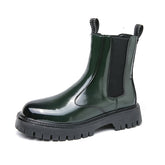 Classy Design Latest Production Green Patent Leather Ankle Boots for Men Good Looking Slip on Dress Formal Shoes