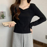 Solid Long Sleeve Base Shirt Slim-fit Long-sleeved Top V-neck Classic Long Sleeve T-shirt