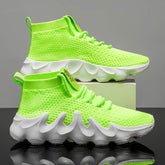 Mens High Top Sock Sneakers Breathable Knit Walking Shoes Fashion Chunky Wavy Flame Sole Athletic Trainers