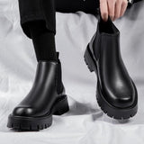 Cowhide Real Leather Chelsea Boots Comfortable Thick Sole Classic Durable Wedding Formal Men Fashion Leather Boots