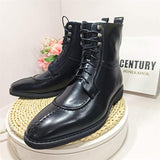 High Ankle Men Boots Lace up Closure Pointed Toe Classy Handsome Winter Boots for Men