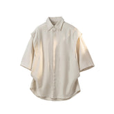 Men Textured Wrinkle Resistant Lapel Half Sleeve Button Down Shirt Loose Casual Summer Oversized Blouse