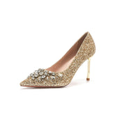 Women's Glamorous Sequin Dress Pumps - High Quality Silk Fashion Heels for Office and Parties