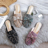 Femme Women's Loafer-Style Flat Sandals with Bow Detail - Elegant Mules Slides for Ladies