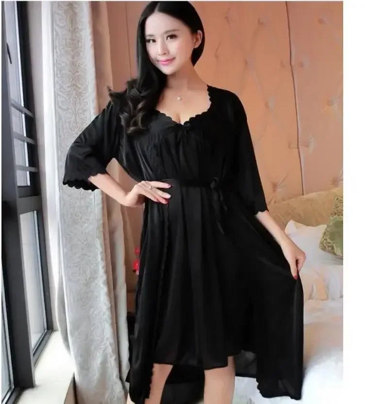 2 - piece Robe and Dress Ser Satin Sexy Lace Women's Dress Sleepwear - Zeprah