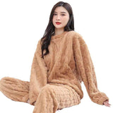 Winter Warm Fleece Pajamas for Women - Thickened Jacquard & Loose Long Sleeve Loungewear Set