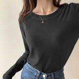 2025 Autumn Winter Women's Light Fleece Round Neck Long Sleeve T-Shirt Base Layer Pullover Fashionable Inner Wear - Zeprah