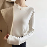 2025 Autumn Winter Women's Light Fleece Round Neck Long Sleeve T-Shirt Base Layer Pullover Fashionable Inner Wear - Zeprah