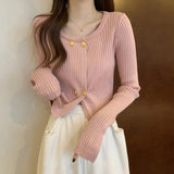 2025 Autumn Winter Women's Retro Round Neck Slim Knit Long - Sleeve T-Shirt New Small - Batch Versatile Trendy Blouse - Zeprah