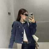2025 French Retro Style Cropped Round Neck Vintage Design Casual Chic Round Neck Outerwear Women Polyester Short Jacket - Zeprah