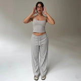 2025 New Summer Casual Sleepwear Se , Striped Sleeveless Camisole & Lounge Pants 2 - Piece , Collarless Lace - up OEM Skinny Fit - Zeprah