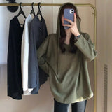 2025 Spring Autumn Women's New T-shirt Loose Lightweight Hooded Pullover Lazy Style Long - Sleeve Fashion Top - Zeprah