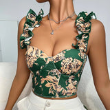 2025 Summer Sweet New Style V - Neck Sexy Printed Design Crop Top with Built - in Cups Boned Shaping Beautiful Back & Tie Straps - Zeprah