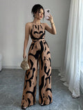 2025 Summer Women's Versatile Lace - up Waist Slimming Loose Printed Wide - leg Jumpsuit for Women - Zeprah