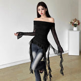 2025 Sweet Spicy Flounce Stitching One Shoulder Long - sleeved T-shirt Slim - fit Hot Girl Women's Top - Zeprah