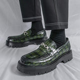 Men Casual Loafers With Alligator Pattern Synthetic Leather Upper Thick Non Slip Chunky Sole Dress Shoes for Men