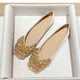 Women's Rhinestone Embellished Closed-Toe Flat Slipper Pumps - Comfortable Soft Sole Office Shoes