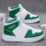 Men's Leather High-Top Sneakers with Shock-Absorbing Sole All-Day Comfort Design for Urban Outdoor Activities