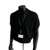 Men Vertical Rib Knit Polo Shirt V Neck Lapel Collar Short Sleeve Slim Fit Knitted T Shirt Daily Business Casual Tops