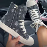 Unisex Chaussures Femme Tendance Zip Low Platform Canvas Sport Boots Mujer Sneakers Casual Shoes