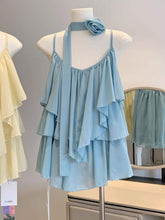 New Summer Women's Sleeveless Top Gentle Blue Irregular Camisole with Floral Streamers Youthful Design