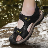 Classic Design Summer Beach Breathable Cowhide Leather Flat Sandals Outdoor Fun Activity Durable Men Casual Shoes