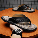 Top Grade Quality Handmade Sewing Hard Wearing Full Grain Genuine Leather Men Flip Flop Shoes