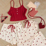 Slim-Fit Elastic Waist Knitted Minimalist Sleeveless Camisole Pajama Set Cute Girly Loungewear Comfortable Sexy Home Wear Casual