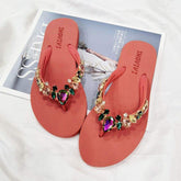 Women's Candy-Colored Diamond Summer Beach Flip Flops - Open Toe High Sandals in Soft White