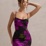 Women Printed Slim Sexy Sleeveless Sexy Slim Club Dress Sleeveless Neck Drape Open Back Knit Slim Dress