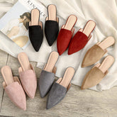 Affordable Suede Ladies Mule Slippers - Pointed Toe Flat Loafers for Outdoor Use