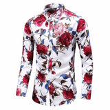 Men Paisley Print Long Sleeve Shirt Slim Fit Vintage Floral Pattern Button Shirt
