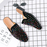 Colorful Spike Rivet Men Casual Slippers Fancy Slip on Durable Half Loafers Shoes