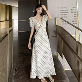 Vintage Polka Dot Long Dress for Women, French Sweetheart Style Ruffle Hem Dress, Waist Slim Elegant Summer Dress