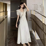 Vintage Polka Dot Long Dress for Women, French Sweetheart Style Ruffle Hem Dress, Waist Slim Elegant Summer Dress