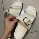 Premium Ladies' Square Toe Leather Sandals with Quality Buckle Detailing