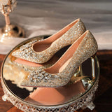 Women's Glamorous Sequin Dress Pumps - High Quality Silk Fashion Heels for Office and Parties