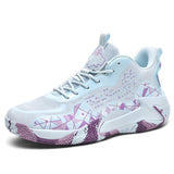 Basketball Shoes with Shock-Absorbing Durable Sole Geometric Design Breathable Mesh for Gym Outdoor Sports