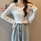 Solid Long Sleeve Base Shirt Slim-fit Long-sleeved Top V-neck Classic Long Sleeve T-shirt
