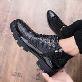 Zip up Black PU Leather Quality Pattern Men Boots Comfortable All Seasons Men Ankle Boots