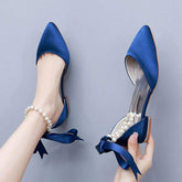 Elegant Pearl Embellished Ladies Flat Pumps - 2CM Heel High-Quality Women's Office Shoes