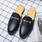 Men Quilted Backless Loafer Slip on Gold Metal Accent Horsebit Detail Cushioned Insole Breathable Lining Slides Slippers for Men