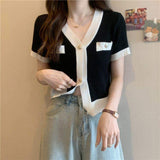 Slim-fit Short-sleeved Blouse Knitted T-shirt for Women Trendy Short-Sleeved Tee
