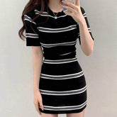 Color Contrast Streak Slim-fit Dress Sheath Dress Hip Wrap Dress