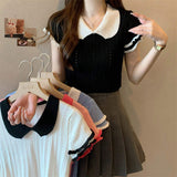 Knitted Short-sleeved Blouse Soft Tops for Women Popular T-shirt for Women